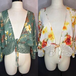 ✨ Bundle of 2 T.I.M.I.N.G Floral Tie-Front Tops – Size Large ✨